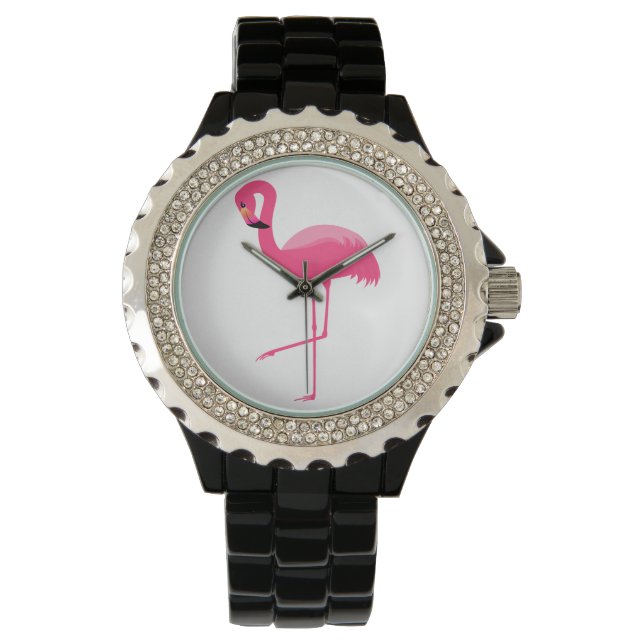MONTRE NOIR CLASSIQUE FLAMANT ROSE PERSONNALISÉ (devant)