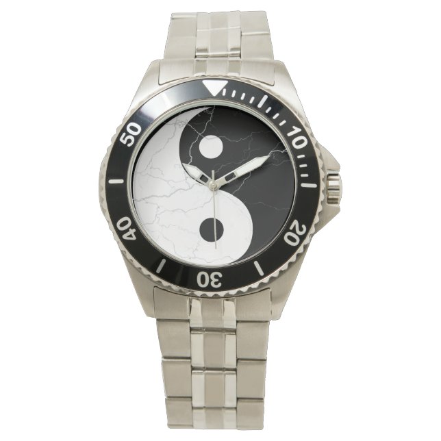 Montre Noir et Marbre blanc Yin Yang (devant)