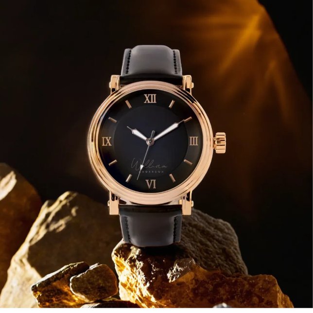 Montre Noir Or Élégant Classic Monogramme (Créateur téléchargé)