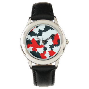 Montre Noir rouge et blanc irrégulier Abstrait