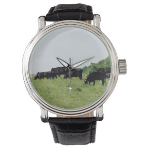 Montre noire d'enveloppe de cuir d'Angus de bétai