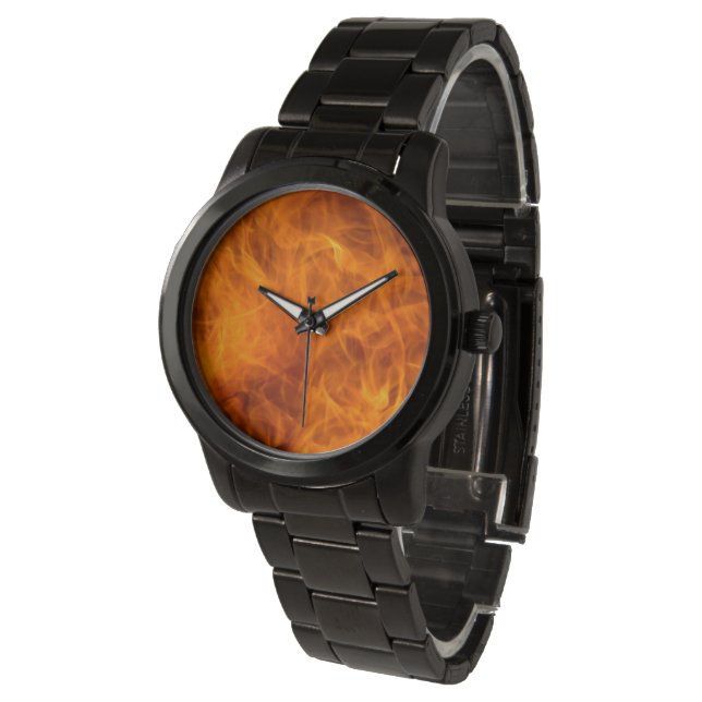 Montre noire pour hommes avec visage photo feu (Incliné)