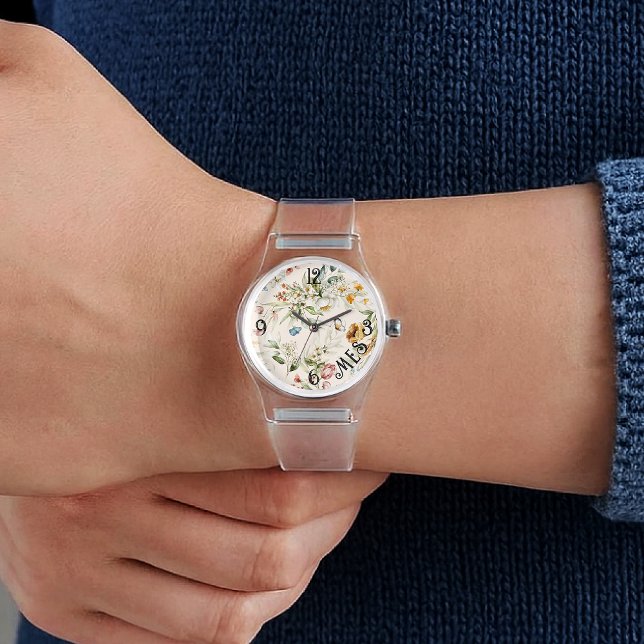Montre Nom, 1600s Florals hollandais, Clear Silicone femm (Créateur téléchargé)