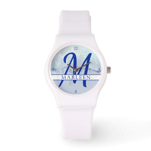 Montre Nom | Aquarelle bleu monogramme (Recto)