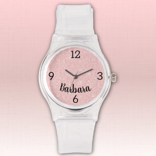 Montre Nom, Bracelet à boucle en silicone rose pailleté G