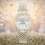 Montre Nom crème beige de l'arc de la servante<br><div class="desc">Arrière - plan beige crème. Décoré d'un grand arc. Personnalisez et ajoutez le nom de votre servante. Script de style manuscrit noir.</div>