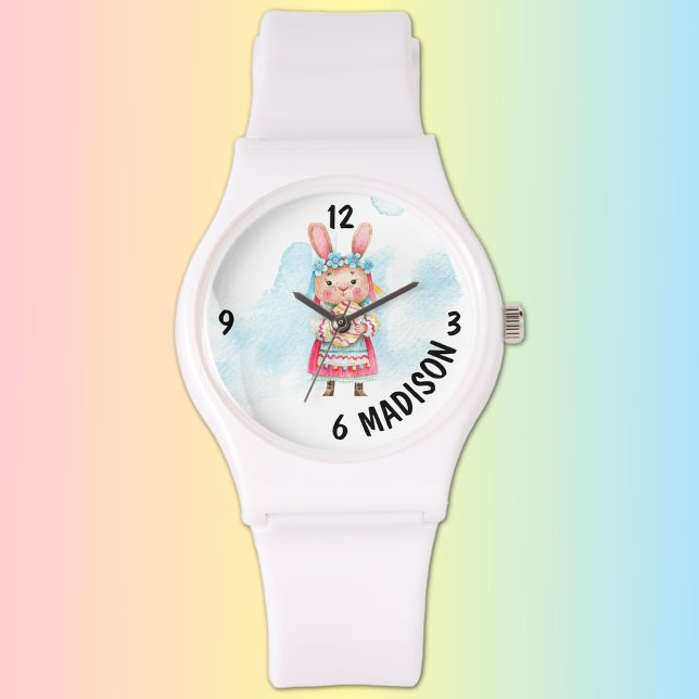 Montre Nom Cute Blanc Silicone Miss Lapin Pâques (Créateur téléchargé)