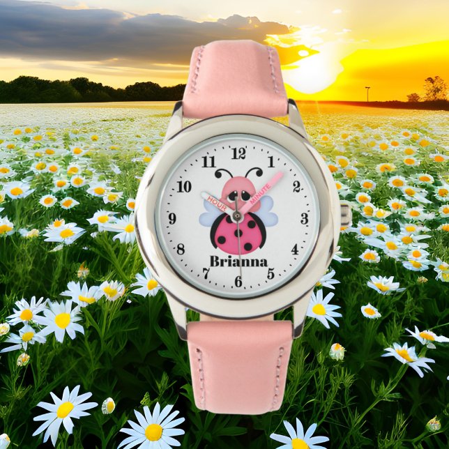 Montre Nom d'ajout de coccinelle rose (Créateur téléchargé)