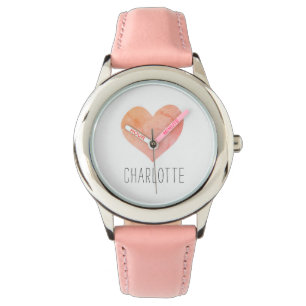 Montre Nom de coeur rose personnalisé