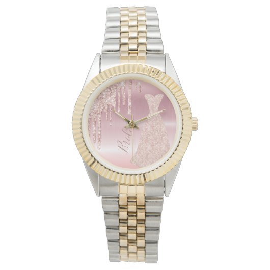 Montre Nom de la mariée en robe or rose (devant)