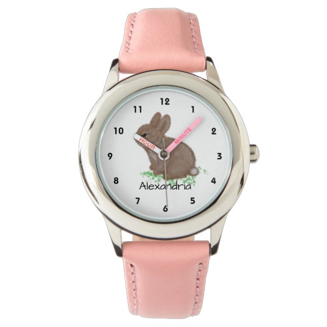 Montre Nom de lapin de bois mignon Personnalisé (devant)