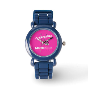 Montre Nom de l'infirmière personnalisée PINK