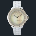 Montre Nom de luxe moderne girly pailleté or<br><div class="desc">Montre à monogramme en métal brossé pailleté métallisé à feuille de faux or. C'est le cadeau parfait pour une remise de diplôme, un anniversaire, un mariage, une douche de mariée, un anniversaire, une baby shower ou une soirée entre filles pour quelqu'un qui aime le luxe glamour et les styles chics....</div>