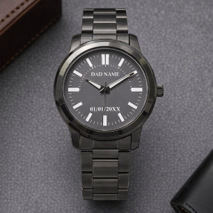 Montre Nom de papa personnalisé et date en métal argenté