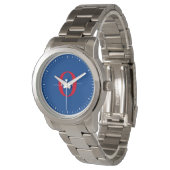 Montre Nom de script de monogramme personnalisé bleu blan (Incliné)