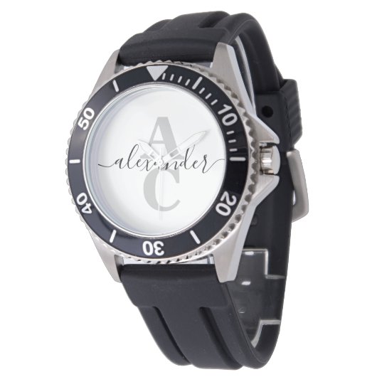 Montre Nom de script élégant Monogramme personnalisé init (Incliné)