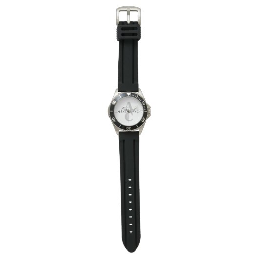 Montre Nom de script élégant Monogramme personnalisé init (Plat)