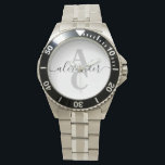 Montre Nom de script élégant Monogramme personnalisé init<br><div class="desc">Elégante monographie personnalisée avec un script moderne. Personnalisez facilement cette montre monogramme personnalisée avec un nom et des initiales en ligne. Créez un magnifique cadeau personnalisé pour votre famille et vos amis.</div>
