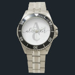 Montre Nom de script élégant Monogramme personnalisé init<br><div class="desc">Elégante monographie personnalisée avec un script moderne. Personnalisez facilement cette montre monogramme personnalisée avec un nom et des initiales en ligne. Créez un magnifique cadeau personnalisé pour votre famille et vos amis.</div>