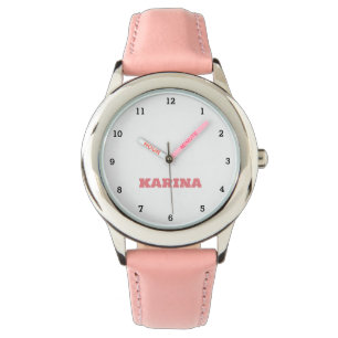 Montre Nom d'enfant personnalisé Steel Rose Leather Girls