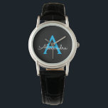 Montre Nom du monogramme de la fille en noir bleu<br><div class="desc">Monogramme simple noir et bleu Monogramme Nom Monographie. Cela fait le cadeau parfait de remise de diplômes,  anniversaire,  mariage,  douche nuptiale,  anniversaire,  baby shower ou bachelorette pour quelqu'un qui aime le luxe glam et les styles chic.</div>