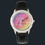 Montre Nom du monogramme de la Parties scintillant arc-en<br><div class="desc">Ajoutez une touche de couleur à votre montre avec parties scintillant arc-en-ciel avec monogramme et nom de script. Personnalisez avec votre nom, monogramme, initial ou texte. Vous pouvez modifier la couleur du texte et le style de police à l'aide de l'option customiser. Veuillez noter que la parties scintillant est un...</div>