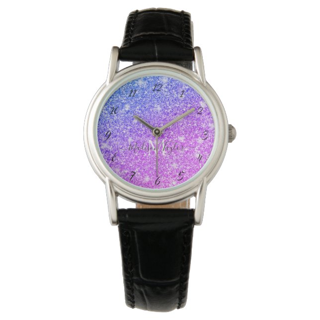 Montre Nom du monogramme de la Parties scintillant rose e (devant)