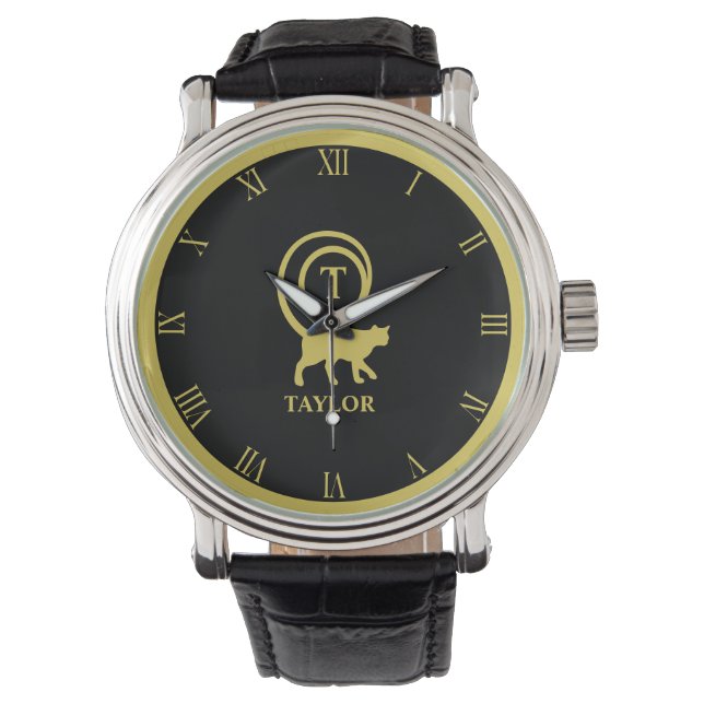 Montre Nom du monogramme Kitty initial Chat Lover Black G (devant)