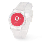 Montre Nom du script Monogramme Personnalisé Rouge Et Bla (Angle)