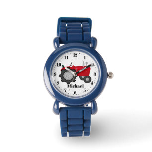 Montre Nom du tracteur rouge des mignons garçons