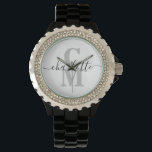 Montre Nom élégant du script Monogramme personnalisé Mono<br><div class="desc">Elégante monographie personnalisée avec un script moderne. Personnalisez facilement cette montre monogramme personnalisée avec un nom et des initiales en ligne. Créez un magnifique cadeau personnalisé pour votre famille et vos amis.</div>
