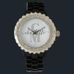 Montre Nom élégant du script Monogramme personnalisé Mono<br><div class="desc">Elégante monographie personnalisée avec un script moderne. Personnalisez facilement cette montre monogramme personnalisée avec un nom et des initiales en ligne. Créez un magnifique cadeau personnalisé pour votre famille et vos amis.</div>