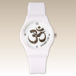 Montre Nom Empreinte de léopard Om Symbole Blanc Silicone<br><div class="desc">Meilleur prix ! Une sangle et un coque en silicone blanc et sportif avec un symbole et personnalisation empreinte de léopard élégant. Personnalisez facilement en utilisant le Modèle fourni. Une montre à bracelet noir et clair est également disponible.</div>