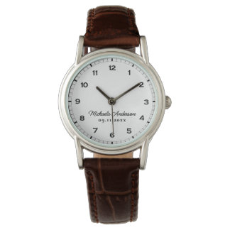 Montre Nom et Date en Écriture Élégante Minimaliste