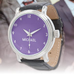 Montre Nom Fille Garçon Femmes Hommes | Royal violet élég<br><div class="desc">Nom personnalisé Fille garçon femmes hommes | Royal Purple Elegant Modern Watch | Classique | Élégant | tendance | Style | Cadeau. Vous pouvez choisir d'ajouter votre nom, le nom d'un proche ou un message spécial. Qu'il s'agisse d'un cadeau sincère pour quelqu'un qui vous est cher ou d'un régal personnel,...</div>