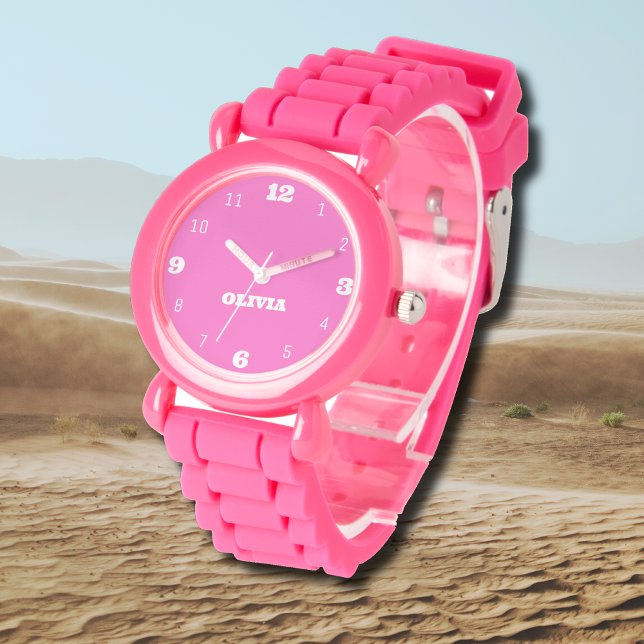 Montre Nom Fille Garçon Femmes Hommes | Style rose néon (Créateur téléchargé)