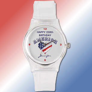 Montre Nom, Joyeux 250e anniversaire Amérique Drapeau Cœu