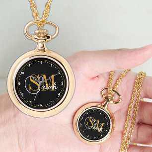 Montre Nom monogramme Collier, Signature foncée élégante