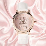 Montre Nom or rose Quinceanera<br><div class="desc">Un cadeau de Quinceañera. Couleur arrière - plan rose or dégradé. Ajouter un nom, une date</div>