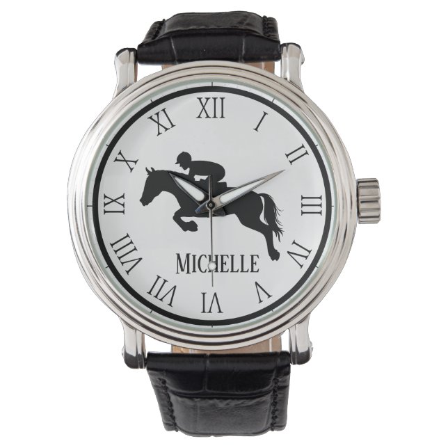 Montre Nom personnalisé avec et noir Cheval (devant)