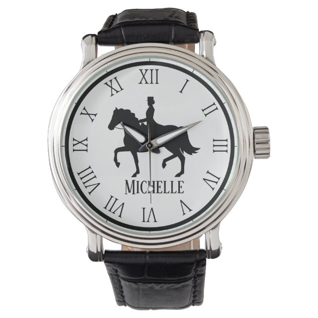 Montre Nom personnalisé avec et noir Cheval (devant)