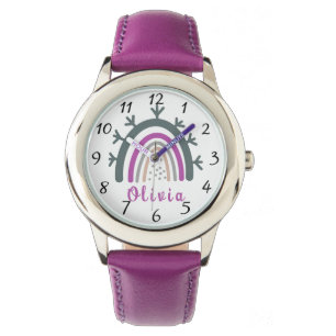 Montre Nom personnalisé avec joli arc-en-ciel Boho