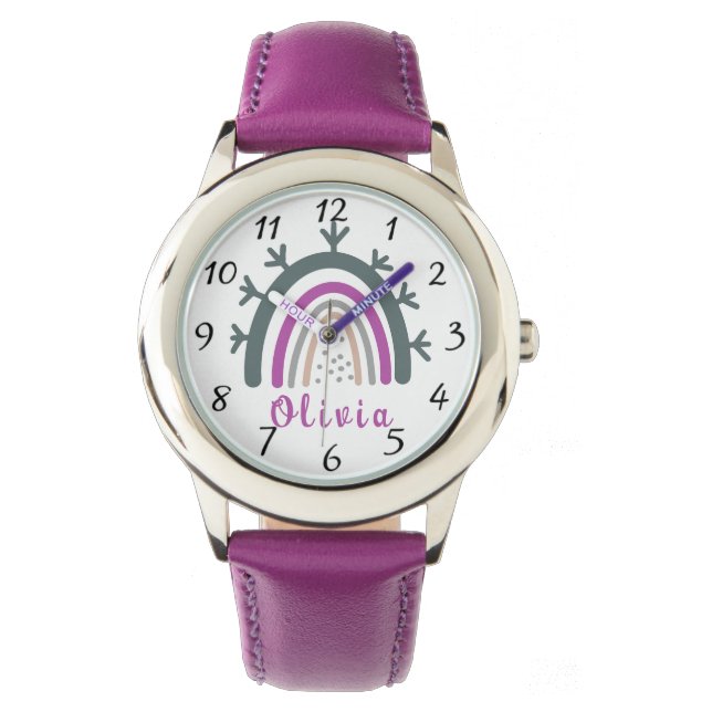 Montre Nom personnalisé avec joli arc-en-ciel Boho (devant)