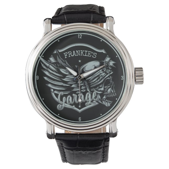 Montre Nom personnalisé Biker Skull Wings Motorcycle Gara (devant)