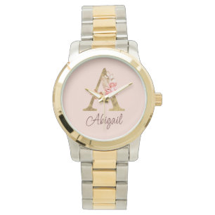 Montre Nom personnalisé Blush Rose Gold Foncé Lettre A