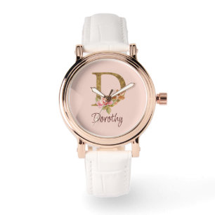 Montre Nom personnalisé Blush Roses Roses Lettre D en feu