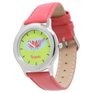 Montre Nom personnalisé crabe rouge sur bleu et vert
