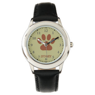 Montre Nom personnalisé de patte chien Brown