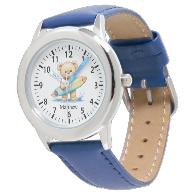 Montre Nom personnalisé du cool Ours surfeur (Incliné)