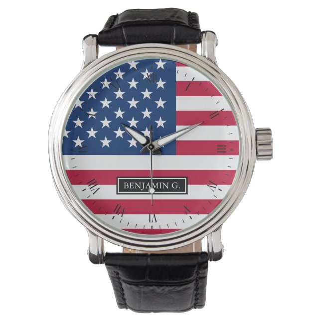 Montre Nom personnalisé du drapeau américain classique (devant)